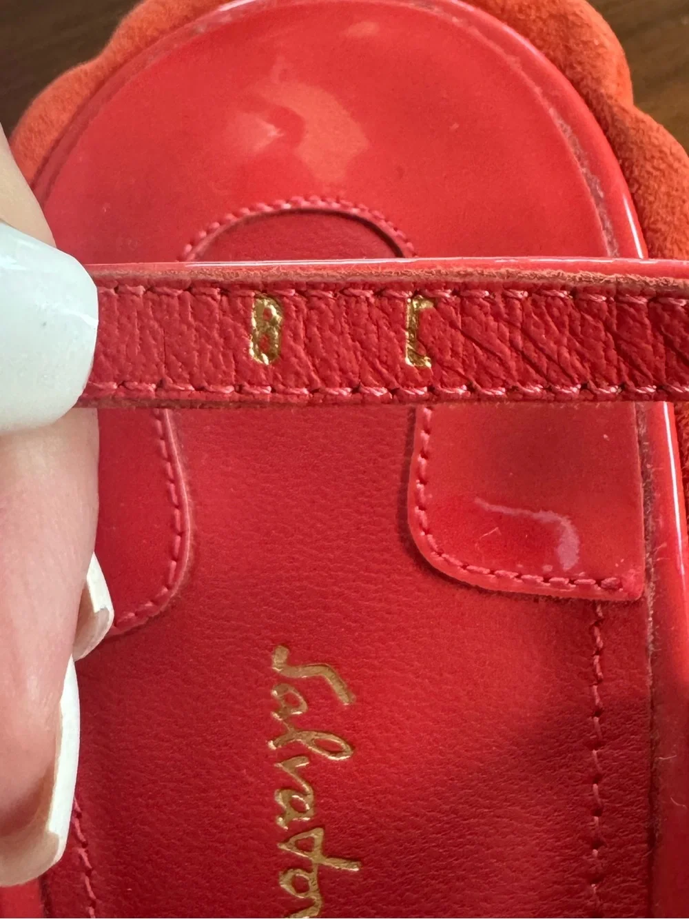 Salvatore Ferragamo Luisa Coral Patent Leather Sandals Size 8 NWOT